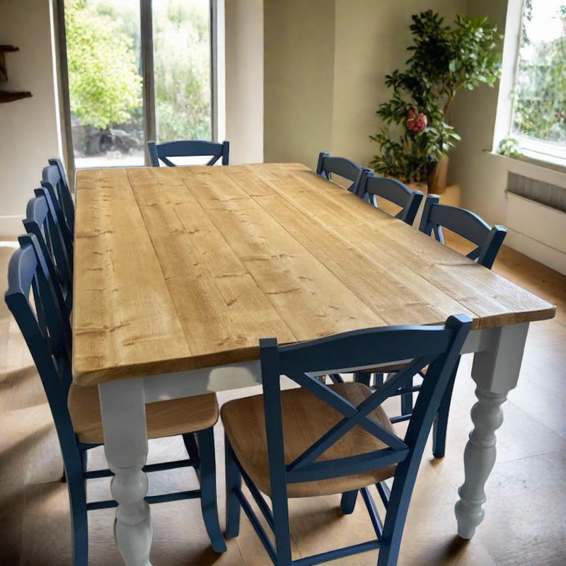 Extra-Wide Farmhouse Dining Table with Turned Legs - 15% Discount Applied at Checkout