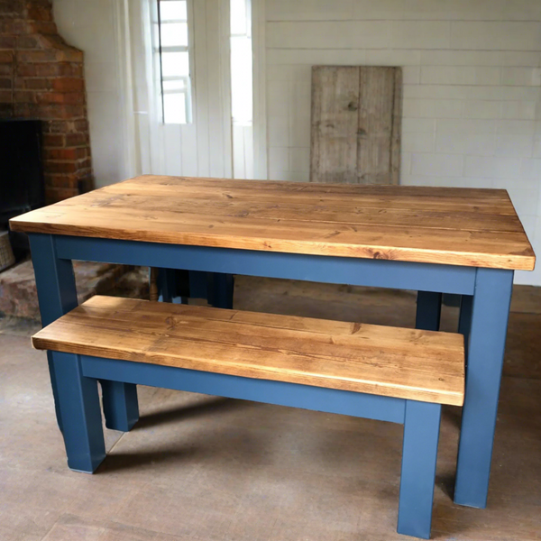 Farmhouse Dining Table and Bench Set Rustic Table Handcrafted