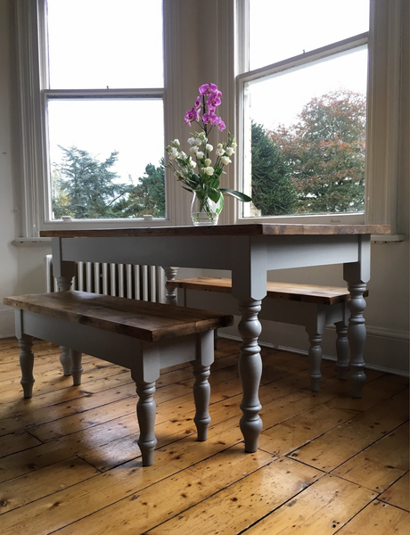 Country bench dining table deals