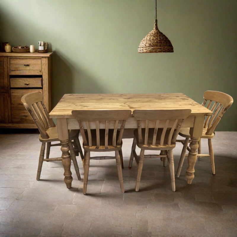 Farmhouse Dining Table & Bench Set with Turned Legs - 15% Discount Applied at Checkout
