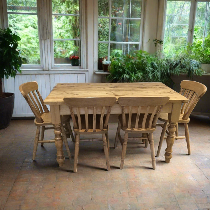 Farmhouse Dining Table with Turned Legs - 15% Discount Applied at Checkout