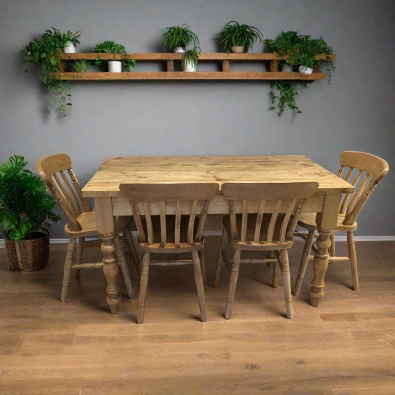 Narrow Farmhouse Table with Turned Legs - 15% Discount Applied at Checkout