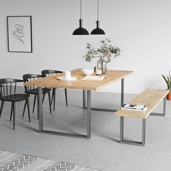 Square Frame Farmhouse Dining Tables and Bench Set Custom Made