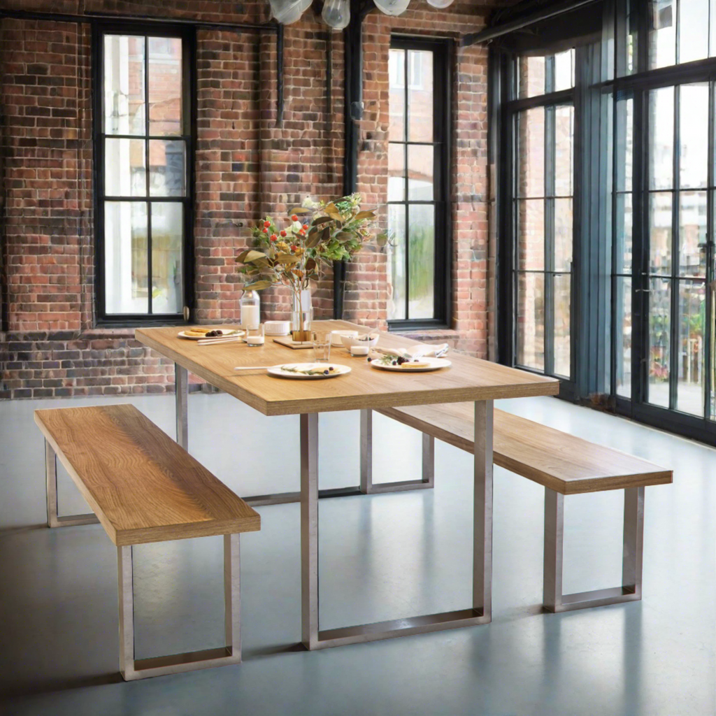 Farmhouse Dining Table with Industrial Square Frame Legs - 20% Discount Applied at Checkout