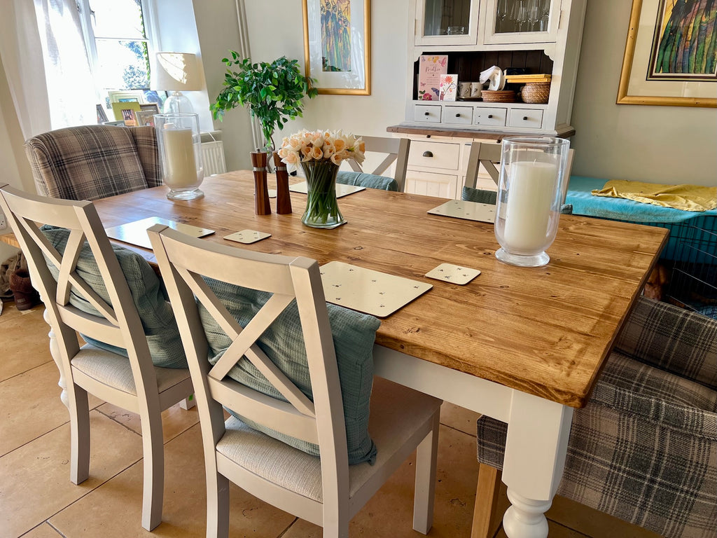 180cm x 108cm Extra Wide Farmhouse Dining Table with Turned Legs