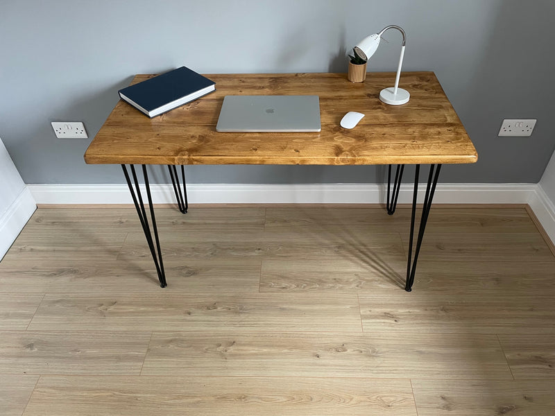 Desk made from Repurposed Timber with Black Hairpin Legs