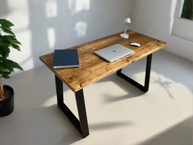 Desk made from Repurposed Timber with Trapezium Frame Legs
