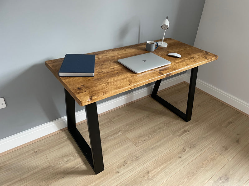Desk made from Repurposed Timber with Trapezium Frame Legs
