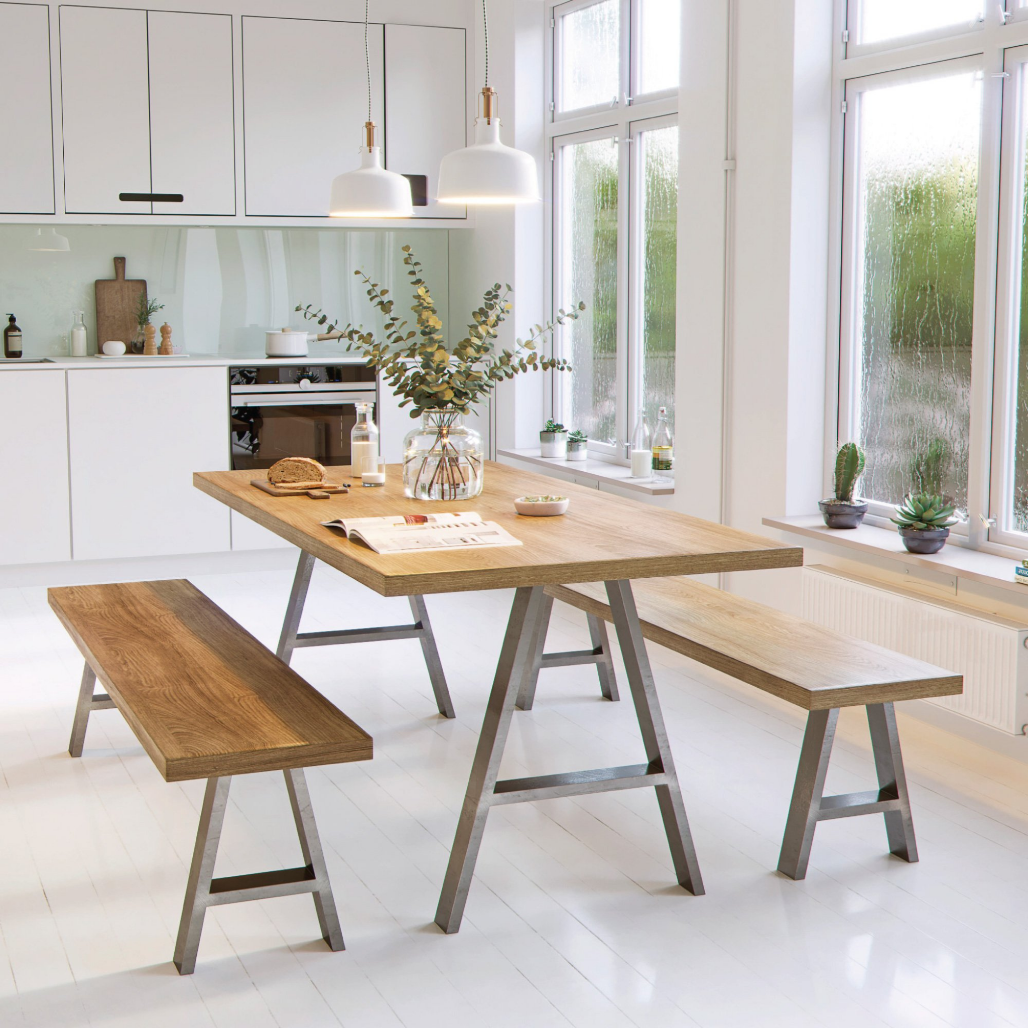 Trestle dining table discount set with bench