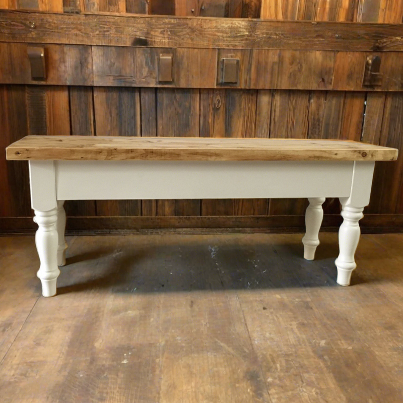 Narrow Farmhouse Dining Table & Bench Set with Turned Legs
