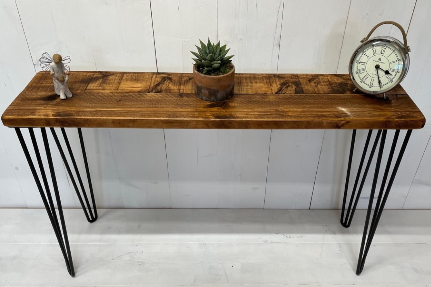 Console Table made from Repurposed Timber with Black Hairpin Legs