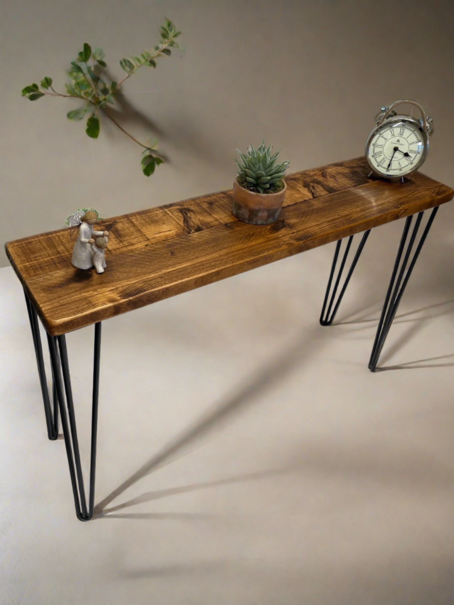 Console Table made from Repurposed Timber with Black Hairpin Legs