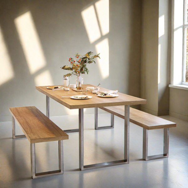 Square Frame Farmhouse Dining Tables and Bench Set | Custom Made ...